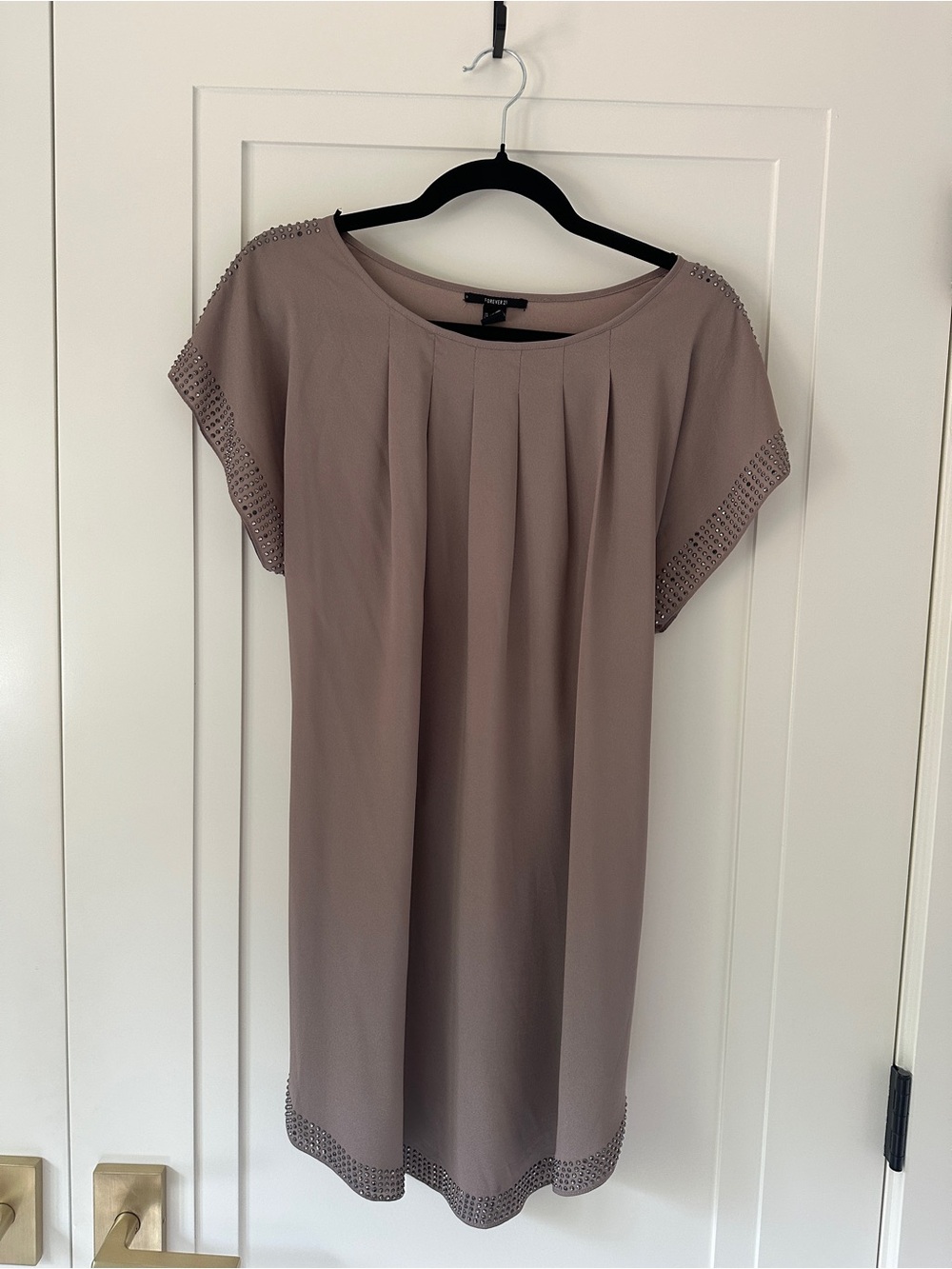 Forever 21 Taupe Sheer Tie Waist Tunic Blouse Size Small